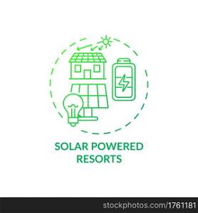 Solar powered resorts concept icon. Best sustainable tourism practices. Using natural energy to power up buildings idea thin line illustration. Vector isolated outline RGB color drawing. Solar powered resorts concept icon