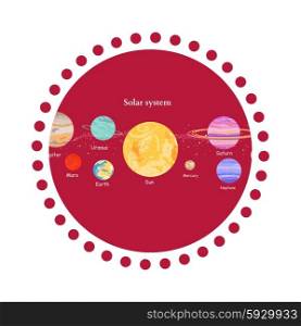 Solar system icon flat design style. Earth planet, space and sun, science astronomy, galaxy and saturn, jupiter and venus, mars and mercury, uranus and neptune illustration