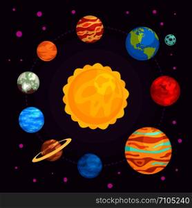 Solar system in space concept background. Flat illustration of solar system in space vector concept background for web design. Solar system in space concept background, flat style