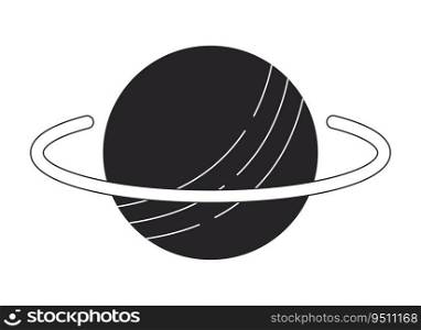 Solar system planet flat monochrome isolated vector object. Celestial body with ring. Editable black and white line art drawing. Simple outline spot illustration for web graphic design. Solar system planet flat monochrome isolated vector object