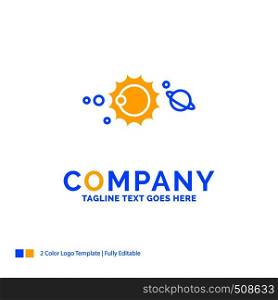 solar, system, universe, solar system, astronomy Blue Yellow Business Logo template. Creative Design Template Place for Tagline.