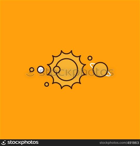 solar, system, universe, solar system, astronomy Flat Line Filled Icon. Beautiful Logo button over yellow background for UI and UX, website or mobile application. Vector EPS10 Abstract Template background