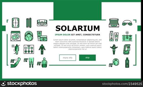 Solarium Salon Tanning Service Landing Web Page Header Banner Template Vector. Disposable Protective Cap And Glasses, Horizontal And Vertical Solarium Cabin, Suntan And Sun Protect . Illustration. Solarium Salon Tanning Service Landing Header Vector
