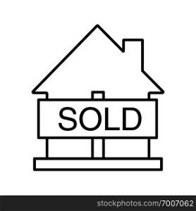 Sold house linear icon. Real estate purchase thin line illustration. House with sold sign contour symbol. Building business. Vector isolated outline drawing