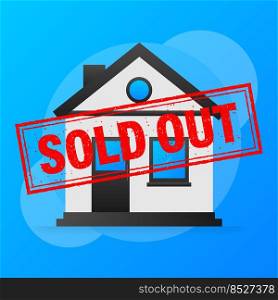 Sold out flat style sign vector illustration. Illustration on blue background.. Sold out flat style sign vector illustration. Illustration on blue background