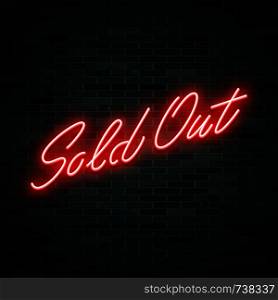 Sold out neon glowing text, vector illustration