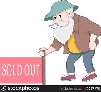 sold out notification product banner, marketplace label, cartoon flat illustration