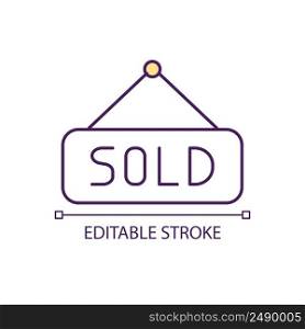 Sold tablet concept icon. Marketing and commerce. Store door sign abstract idea thin line illustration. Isolated outline drawing. Editable stroke. Arial, Myriad Pro-Bold fonts used. Sold tablet concept icon