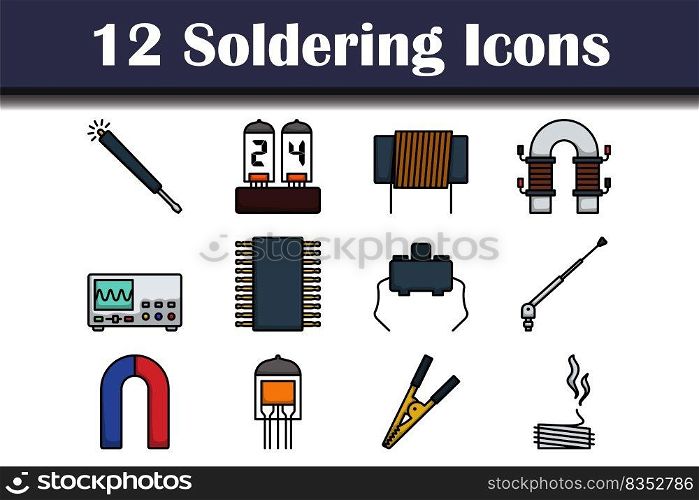 Soldering Icon Set. Editable Bold Outline With Color Fill Design. Vector Illustration.