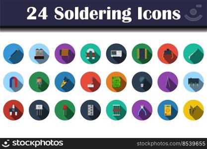 Soldering Icon Set. Flat Design With Long Shadow. Vector illustration.
