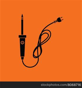 Soldering iron icon. Orange background with black. Vector illustration.