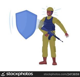 Soldier in body armour semi flat color vector character. Standing figure. Full body person on white. Militant in uniform simple cartoon style illustration for web graphic design and animation. Soldier in body armour semi flat color vector character
