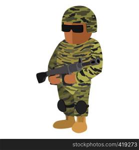 Soldier in camouflage with a rifle cartoon icon isolated on a white background. Soldier cartoon icon