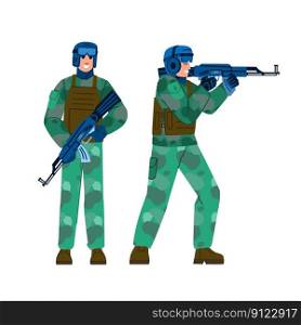 soldier military army vector. war protection, force gun, armed american, combat conflict, uniform soldier military army character. people flat cartoon illustration. soldier military army vector