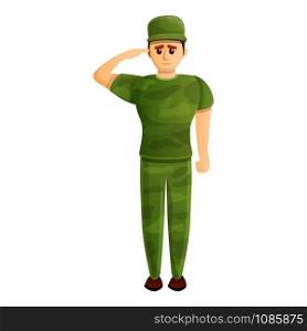 Soldier salute icon. Cartoon of soldier salute vector icon for web design isolated on white background. Soldier salute icon, cartoon style