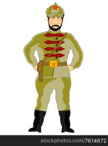 Soldier to red army of the timeses to revolutions in form. Vector illustration of the soldier in form of the red army