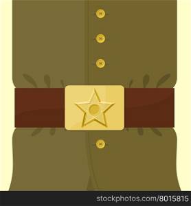 Soldiers retro clothing. Strap and buckle with star. Vintage military uniform. Green uniforms of Russian soldier. Illustration for 23 February and 9 May.&#xA;