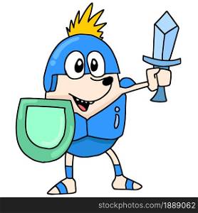 soldiers with swords and shields ready for battle. cartoon illustration sticker mascot emoticon