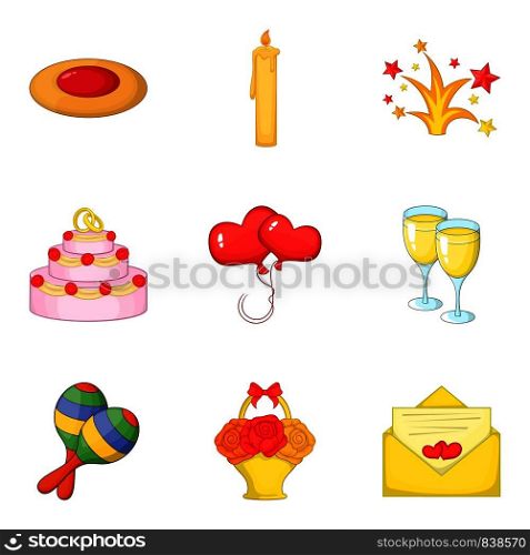 Solemn event icons set. Cartoon set of 9 solemn event vector icons for web isolated on white background. Solemn event icons set, cartoon style