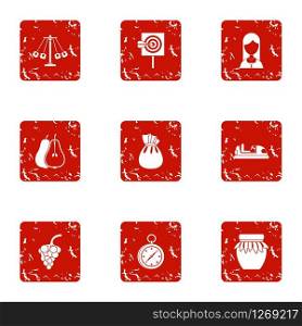 Solemn icons set. Grunge set of 9 solemn vector icons for web isolated on white background. Solemn icons set, grunge style