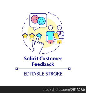 Solicit customer feedback concept icon. Identifying customer needs abstract idea thin line illustration. Isolated outline drawing. Editable stroke. Arial, Myriad Pro-Bold fonts used. Solicit customer feedback concept icon