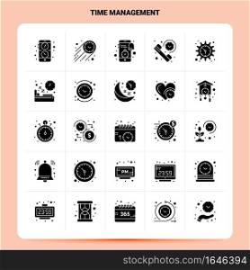 Solid 25 Time Management Icon set. Vector Glyph Style Design Black Icons Set. Web and Mobile Business ideas design Vector Illustration.