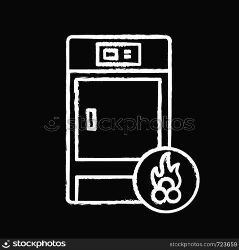 Solid fuel boiler chalk icon. House central heater. Firewood boiler. Heating system. Isolated vector chalkboard illustration. Solid fuel boiler chalk icon