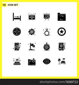 Solid Glyph Pack of 16 Universal Symbols of badge, sync, portfolio, data, board Editable Vector Design Elements
