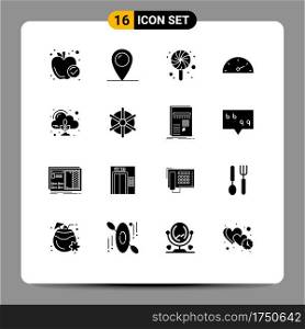 Solid Glyph Pack of 16 Universal Symbols of cloud, zero, birthday, emission, speed Editable Vector Design Elements