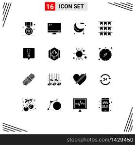 Solid Glyph Pack of 16 Universal Symbols of decoration, american, imac, ramadan, lunar Editable Vector Design Elements