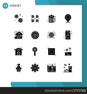 Solid Glyph Pack of 16 Universal Symbols of favorite, pin, calculator, pointer, location Editable Vector Design Elements