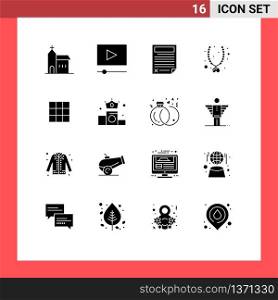 Solid Glyph Pack of 16 Universal Symbols of feed, necklace, contract, jewel, report Editable Vector Design Elements