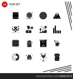 Solid Glyph Pack of 16 Universal Symbols of feminine, awareness, safety, hiking, outdoor Editable Vector Design Elements