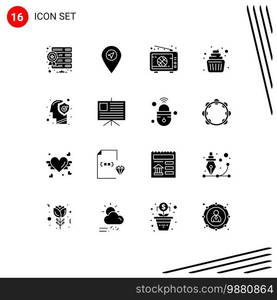 Solid Glyph Pack of 16 Universal Symbols of head, kid, basketball, family, baby Editable Vector Design Elements