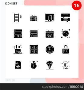 Solid Glyph Pack of 16 Universal Symbols of layout, message, build, chat, tools Editable Vector Design Elements