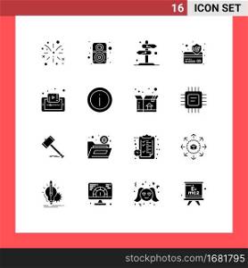 Solid Glyph Pack of 16 Universal Symbols of learning, document, direction, secure, credit card Editable Vector Design Elements