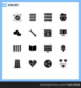 Solid Glyph Pack of 16 Universal Symbols of loves, heart, rack, american, pot Editable Vector Design Elements