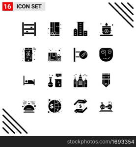 Solid Glyph Pack of 16 Universal Symbols of online, lotus, district, sauna, residences Editable Vector Design Elements
