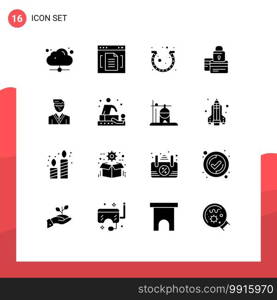 Solid Glyph Pack of 16 Universal Symbols of payment, card, interface, banking, horseshoe Editable Vector Design Elements