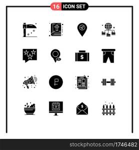 Solid Glyph Pack of 16 Universal Symbols of rate, chat, map, bubble, technology Editable Vector Design Elements