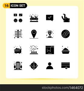 Solid Glyph Pack of 16 Universal Symbols of ray, zoom, vegetable, pinch, success Editable Vector Design Elements