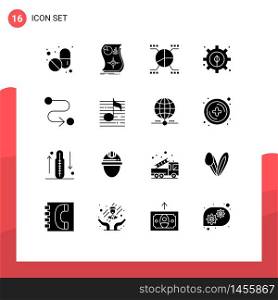 Solid Glyph Pack of 16 Universal Symbols of route, destination, chart, power, development Editable Vector Design Elements