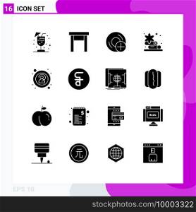 Solid Glyph Pack of 16 Universal Symbols of unknown, anonymity, computers, lotus, towel Editable Vector Design Elements
