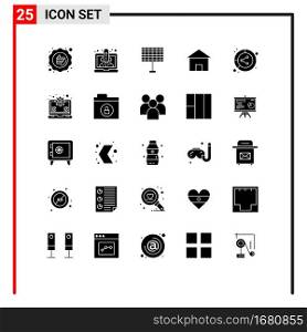 Solid Glyph Pack of 25 Universal Symbols of analysis, house, startup, home, building Editable Vector Design Elements