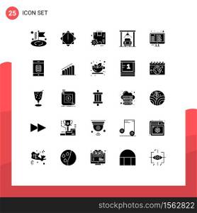 Solid Glyph Pack of 25 Universal Symbols of bank, html, gear, coding, wash Editable Vector Design Elements