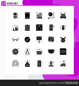 Solid Glyph Pack of 25 Universal Symbols of bed, living, corporation, home, snooker Editable Vector Design Elements
