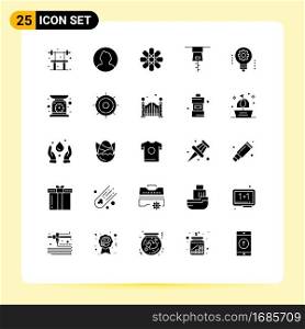 Solid Glyph Pack of 25 Universal Symbols of light bulb, artificial intelligence, flower, ai, clothing Editable Vector Design Elements