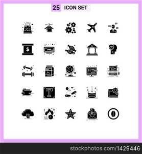 Solid Glyph Pack of 25 Universal Symbols of manager, shopping, hotel, plane, ecommerce Editable Vector Design Elements