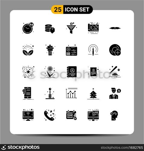 Solid Glyph Pack of 25 Universal Symbols of movember, moustache, filter, gdpr, controller Editable Vector Design Elements