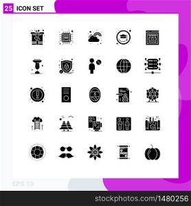 Solid Glyph Pack of 25 Universal Symbols of organization page, graduation, tech, education, luck Editable Vector Design Elements